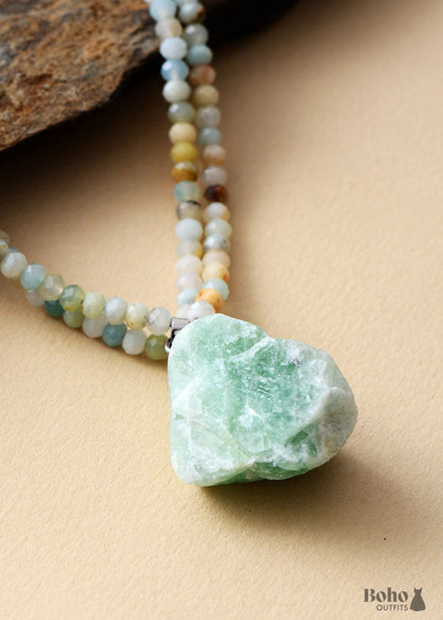 Boho Necklace, Bijou Amazonite Beaded Choker